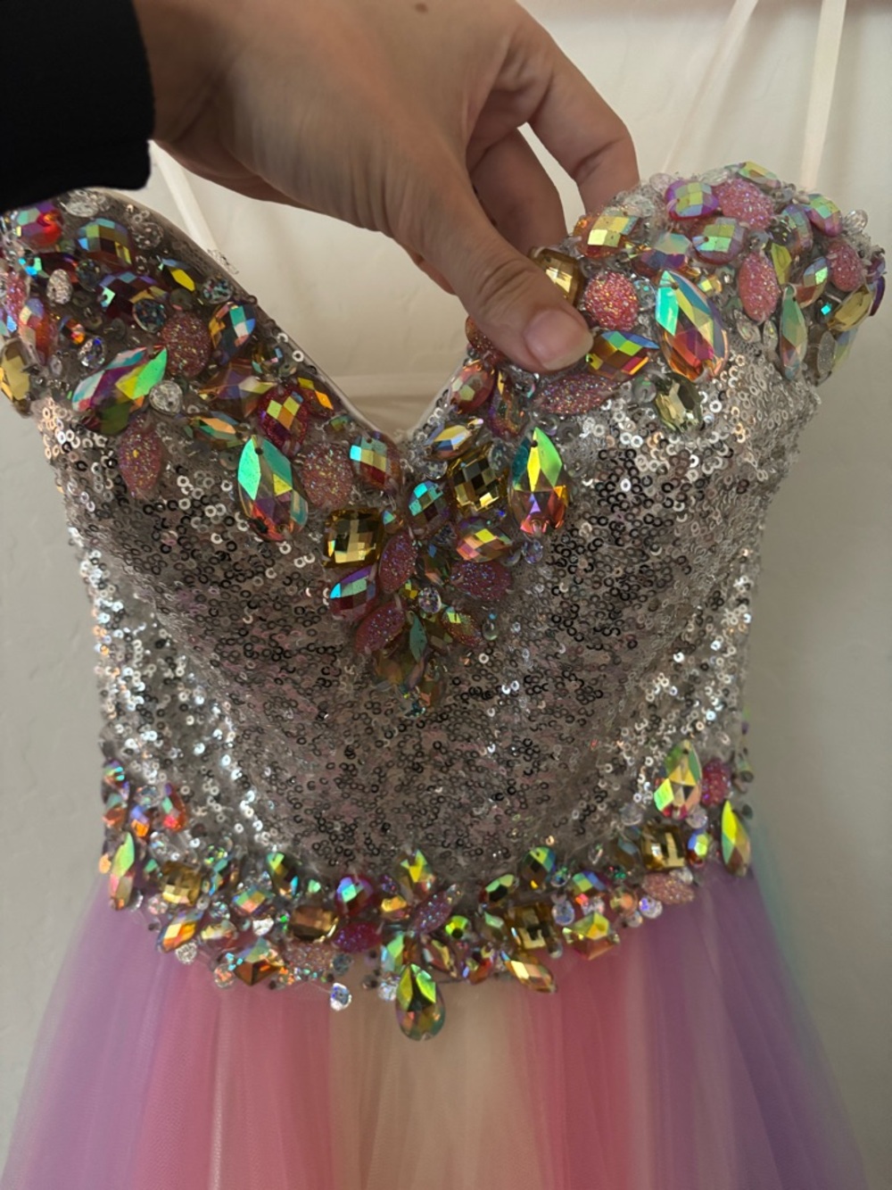 Mac Duggal Size 0 Pastel Rainbow Tulle Prom Gown Crystal Bodice - Picture 5 of 11